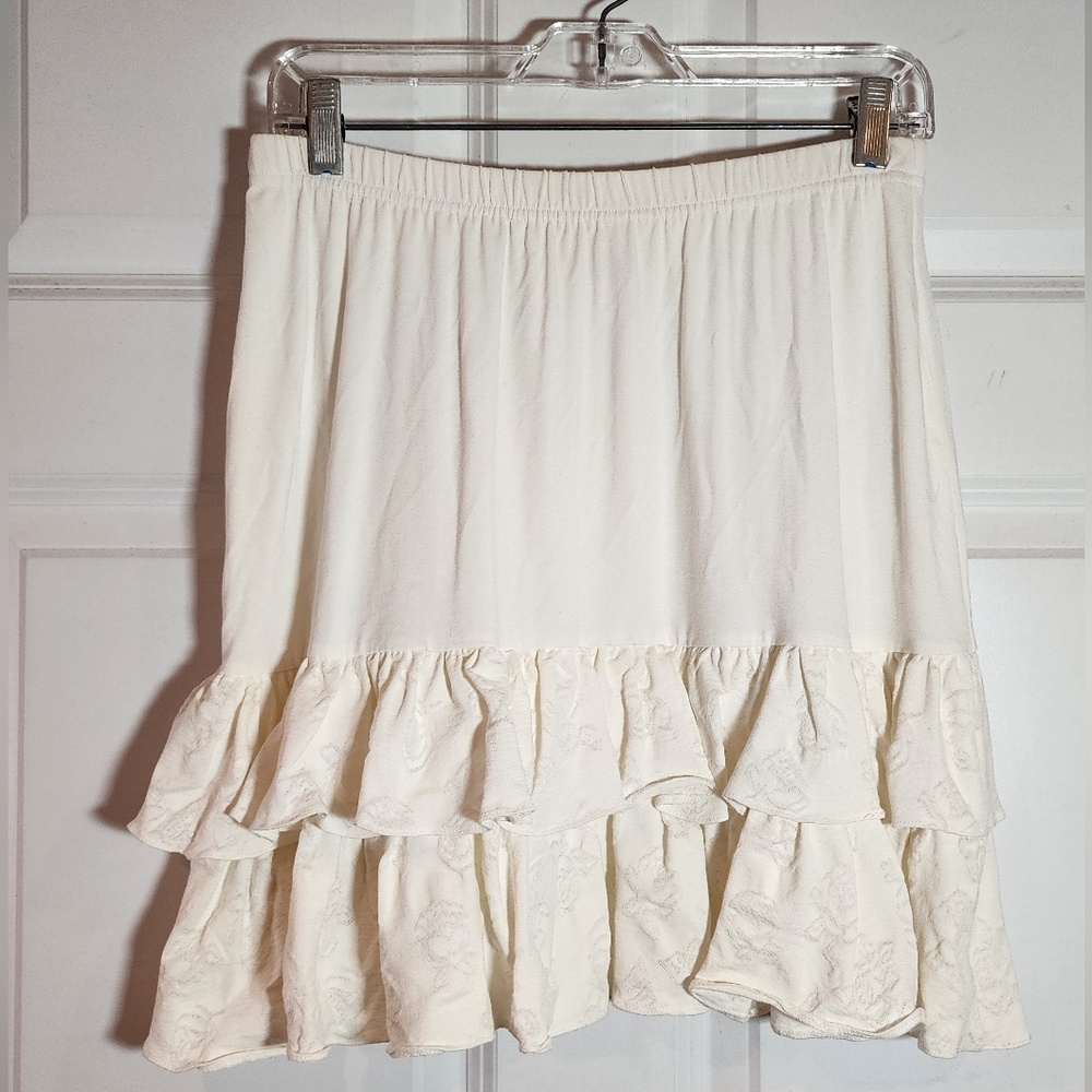 Karol Richardson Elegant Cream Ruffle Stretchy Pull On Skirt S/M